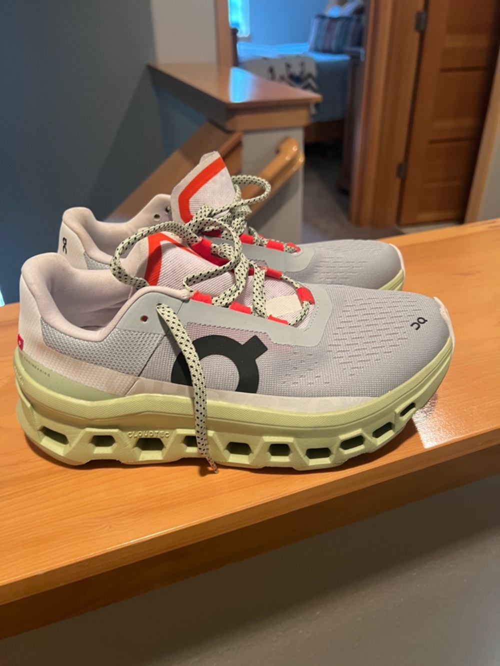 Women’s On Running Gray & Light Green Sneakers with Coral Accents - Picture 4 of 6